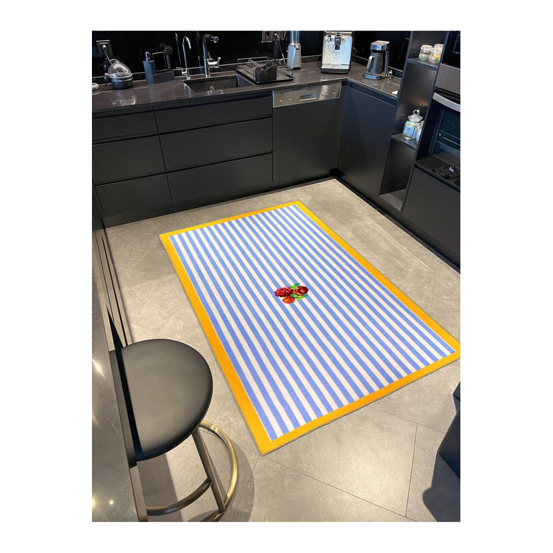 Tapis bleu tissé à motif floral lavable à la machine, Sous-tapis carré 3 pi 11 po inclus