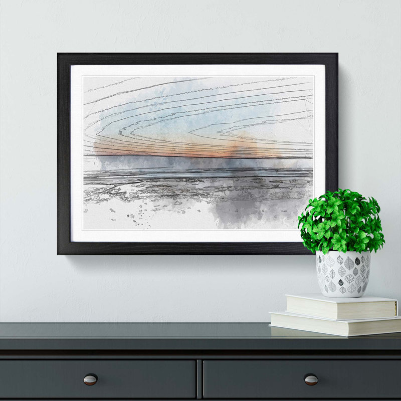 Skyline of Santa Barbara in Abstract - Picture Frame Graphic Art Print, 36cm H x 48cm W x 2cm D, Black Framed