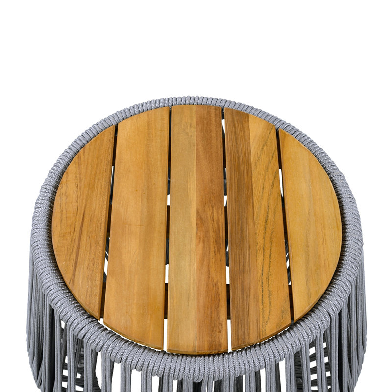 Table d'appoint en bois d'acacia avec base en corde, Gris
