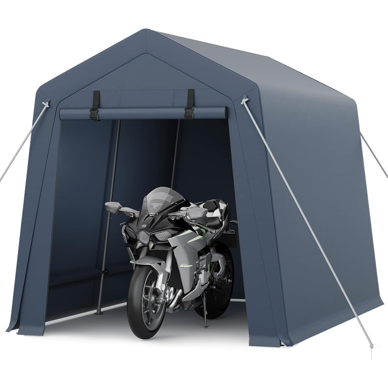 Remise de rangement extérieure portative 7 pi x 10 pi avec 2 portes et évents à fermeture à glissière, bâche en PE imperméable pour abri robuste 240G