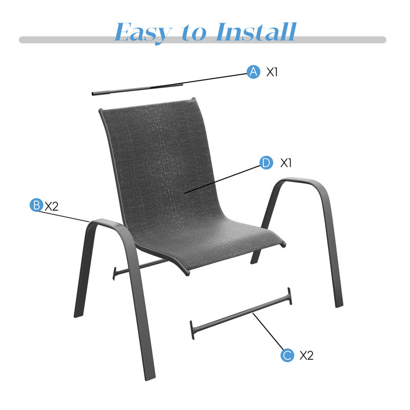Ensemble de 2 chaises de patio pour l'extérieur, empilables et légères avec structure en polyester et tissu enduit de PVC toutes saisons