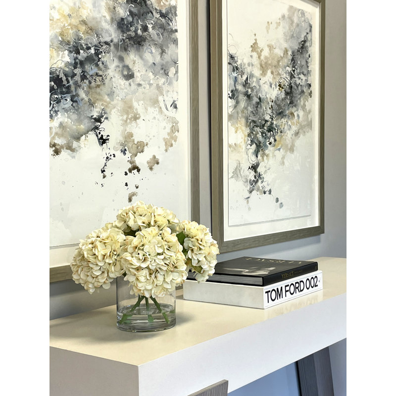 Hydrangeas Arranged in a Glass Vase, Cream
