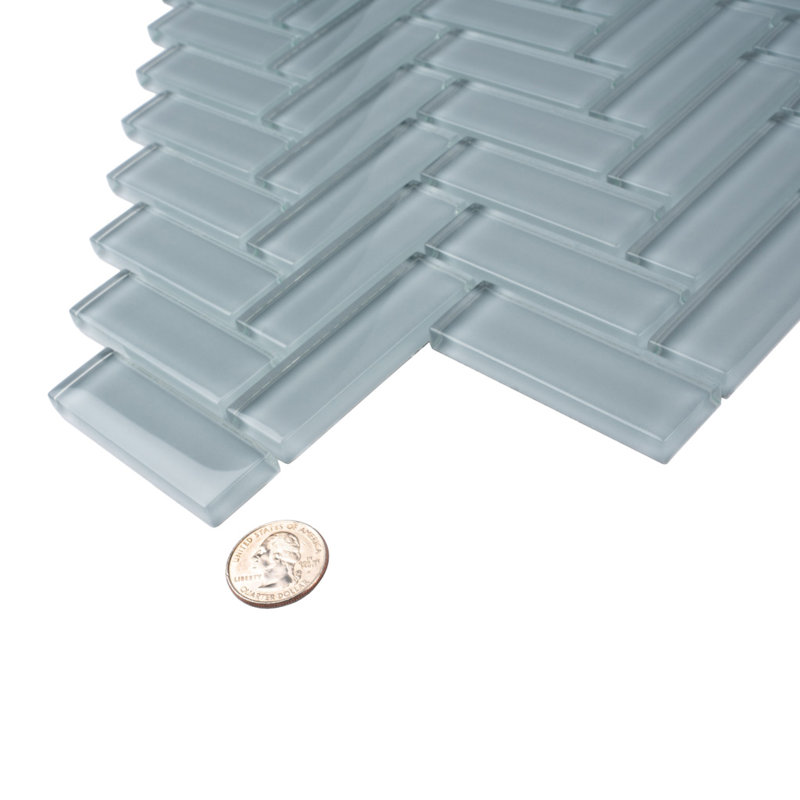 11"X 12.6" Herringbone Polished Glass Mosaic Tile, Gray
