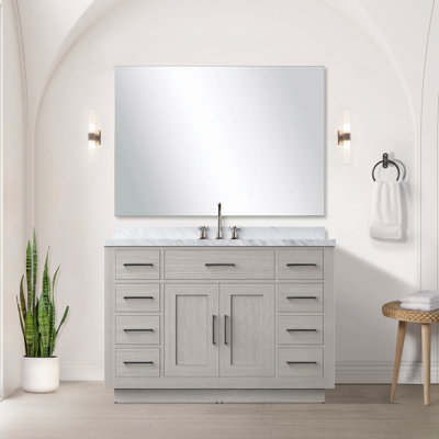 Meuble-lavabo simple en chêne 48 po X P 22 po D, avec plateau en marbre de Carrare