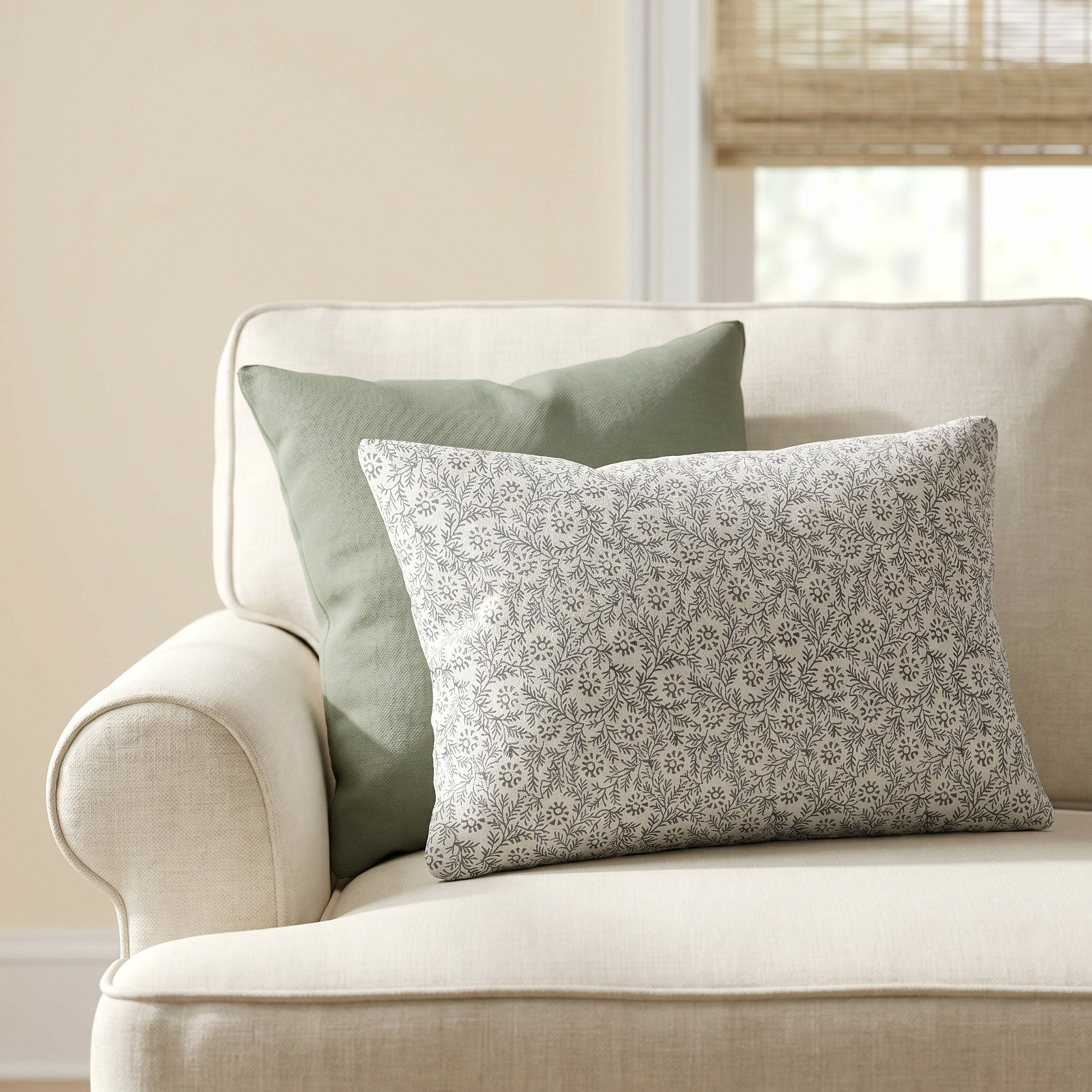 Eula 14" Linen Pillow Cover, Cream/Slate