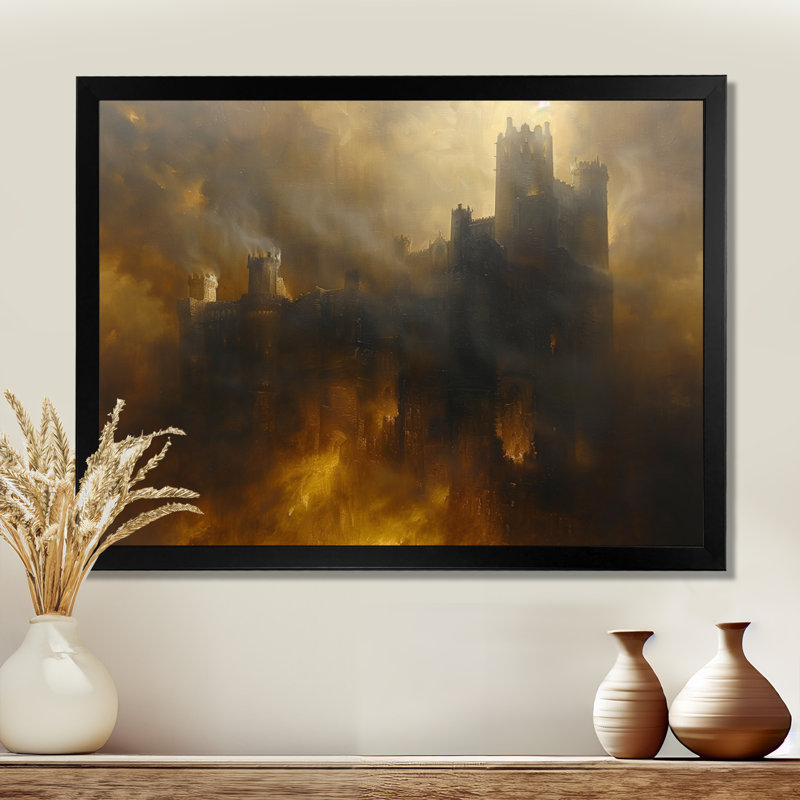 Impression d'art mural jaune, noir, automne, château noir, H 12 po x l 20 po x P 1 po, Toile encadrée noire simple