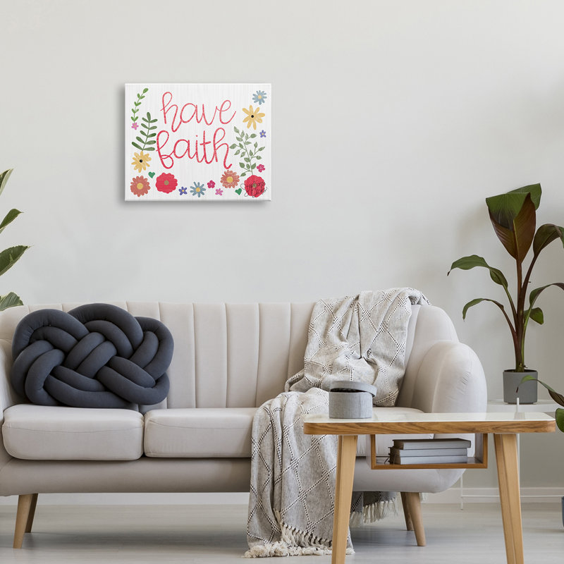 " Have Faith Calligraphy Whimsical Flower Border " by Stephanie Dicks, Wrapped Canvas, 16" H x 20" W x 1.5" D