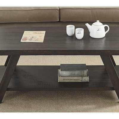 Contemporary Wood Shelf Coffee Table in Weathered Espresso