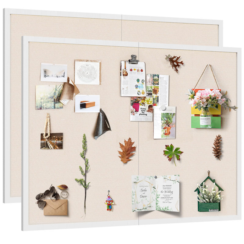 2 Pack Cork Board With Linen 48*36 Inch Bulletin Board Office Decor Vision Board Light For Wall School Office Bedroom, White