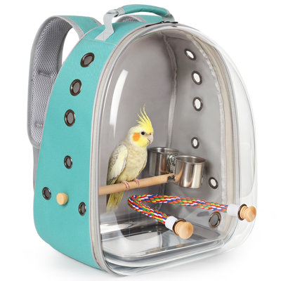 Clear Bubble Window Bird Carrier Backpack, Space Capsule Astronaut Carry Bag for Small to Medium Birds, Green