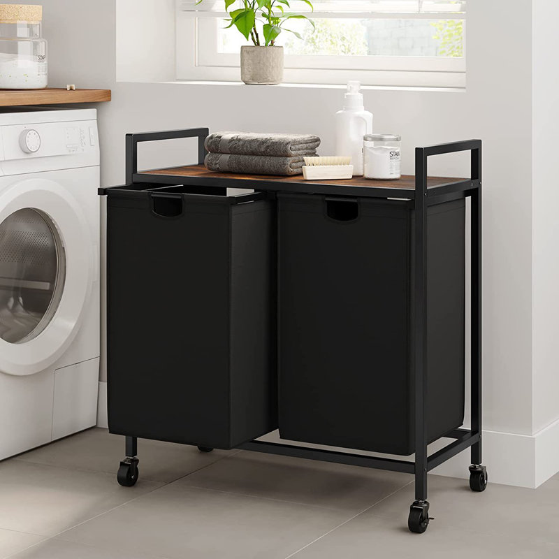 Rolling Laundry Hamper And Waste Basket Set with Handles, Black