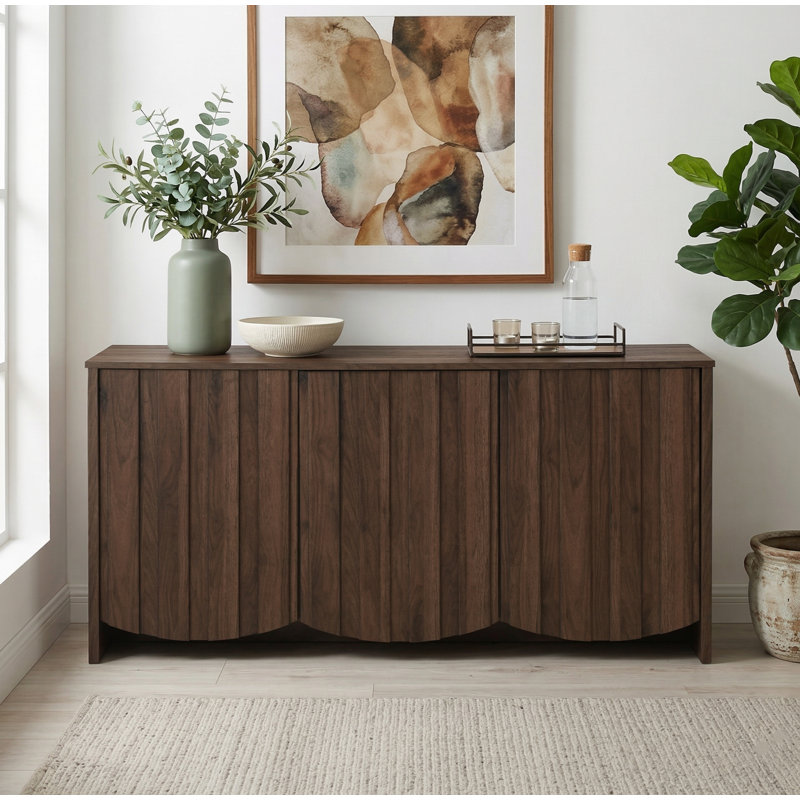 Winette 59.1'' W Manufactured Wood Sideboard with Scalloped Edges, Walnut