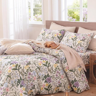 Housse de couette 100% coton pour grand lit - Ensemble de literie botanique vert sauge avec fermeture à glissière 3 pièces Housse de couette à imprimé floral feuille blanche douce et respirante