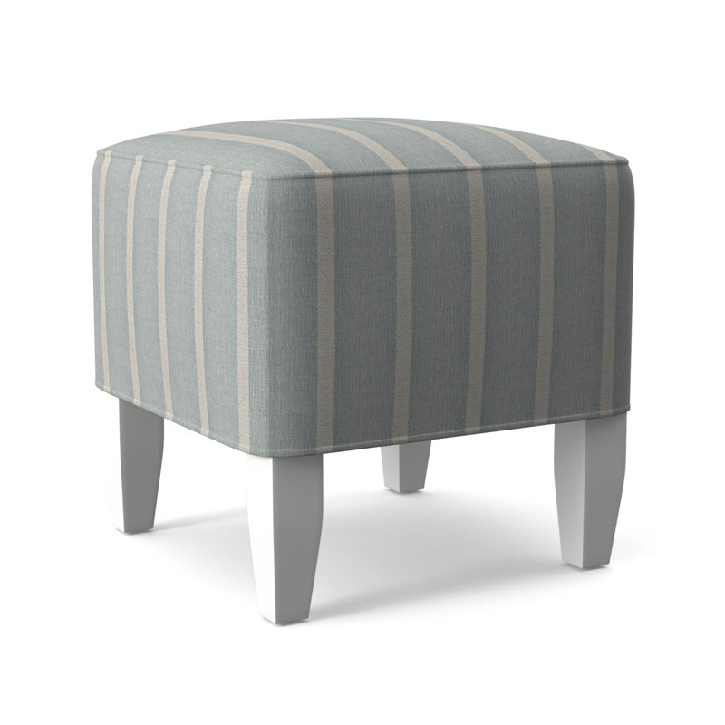 Brooklyn Upholstered Ottoman, Light Blue and White Stripe; 0256-54, Frost White Finish