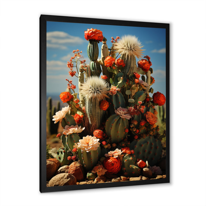 «Boeschen Desert Cacti Garden II», reproduction sur toile, H 44 po x l 34 po x P 1,5 po, Cadre simple noir