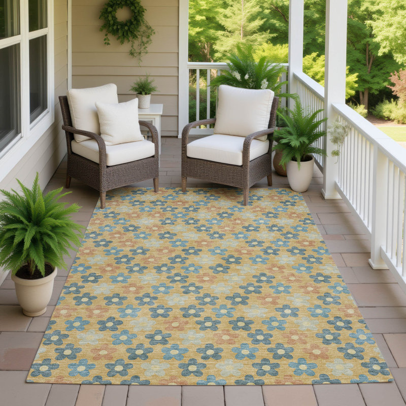 Machine Washable Indoor/Outdoor Chantille ACN2569 Kids Rug, Gold, 5' x 7'6"
