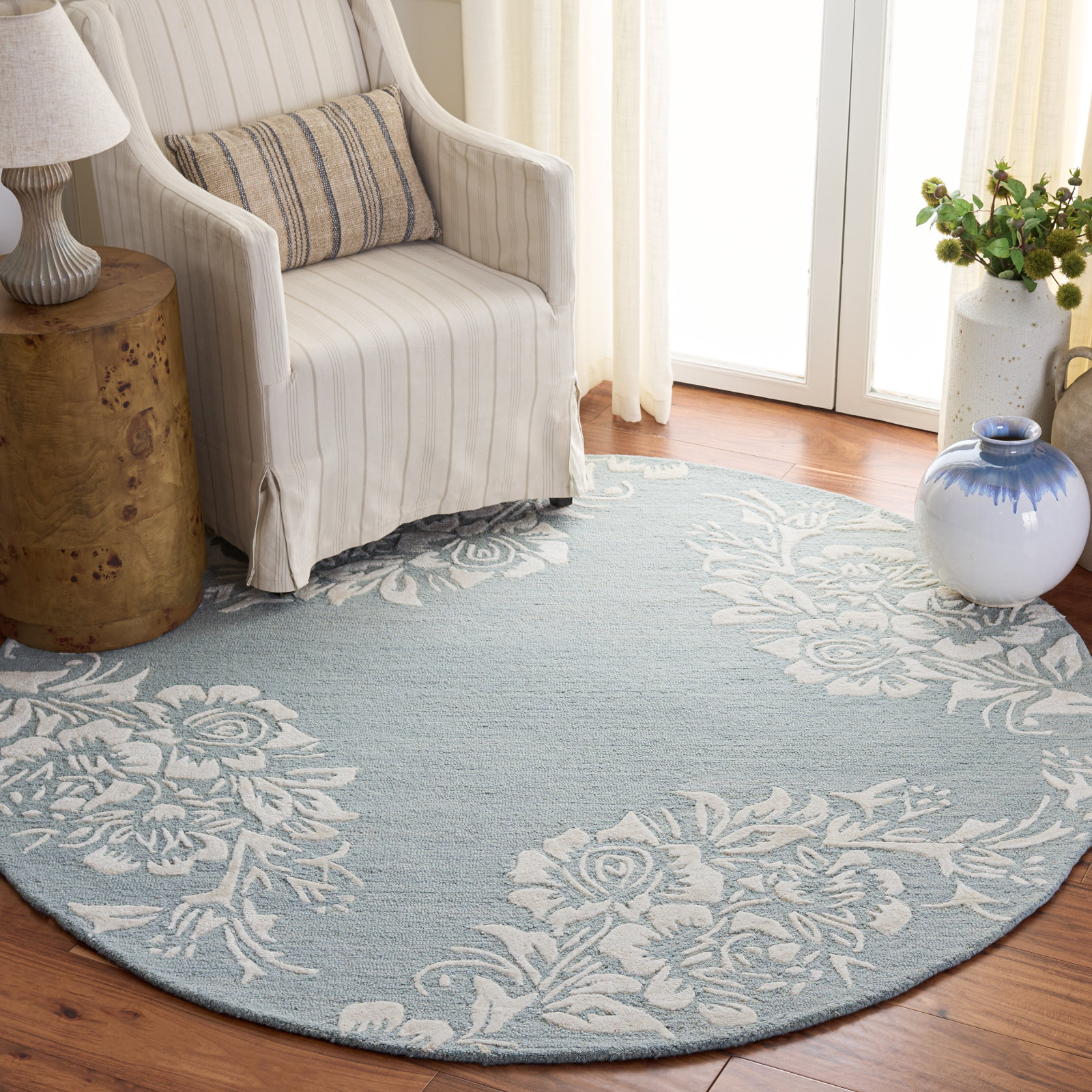 Glamour 152 Hand Tufted 70% Wool; 20% Cotton; 10% Viscose Floral Rug, Round 6'