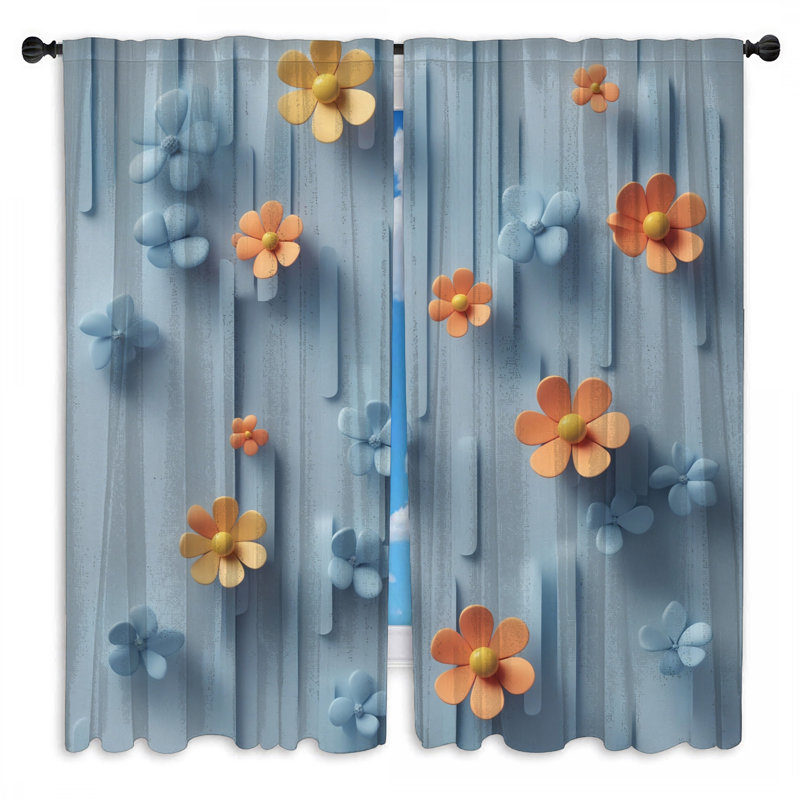 Rideaux de fenêtre à fleurs bleues orange et transparentes obscurcissant - 2 panneaux, Obscurcissement de chambre