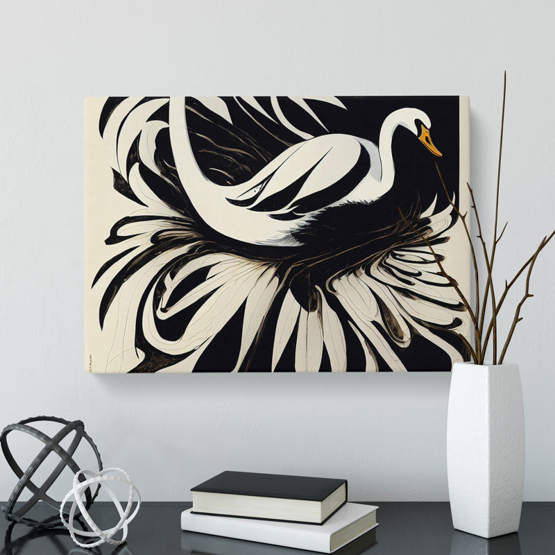Timeless Abstract Swan - Wrapped Canvas Painting, 40cm H x 60cm W x 3cm D
