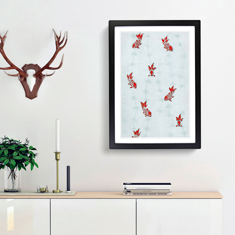 Goldfish by Watanabe Seitei - Picture Frame Painting Print, 65cm H x 48cm W x 2cm D, Black Framed