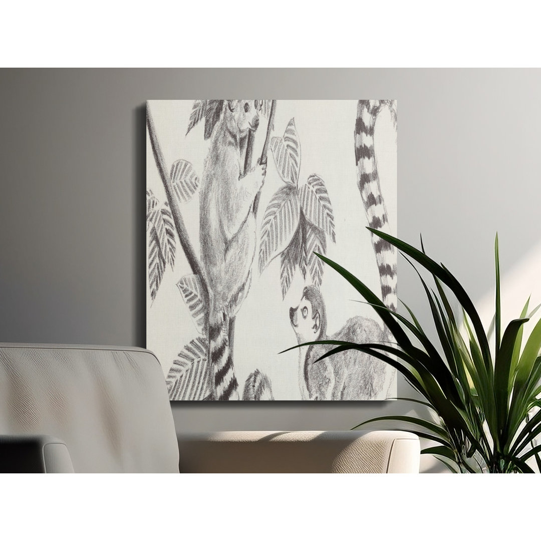 Lemur Canvas Wall Art Print, Gallery Wrapped Canvas, Ready to Hang, Archival Inks, Black and White Animal Art, Modern Home Decor