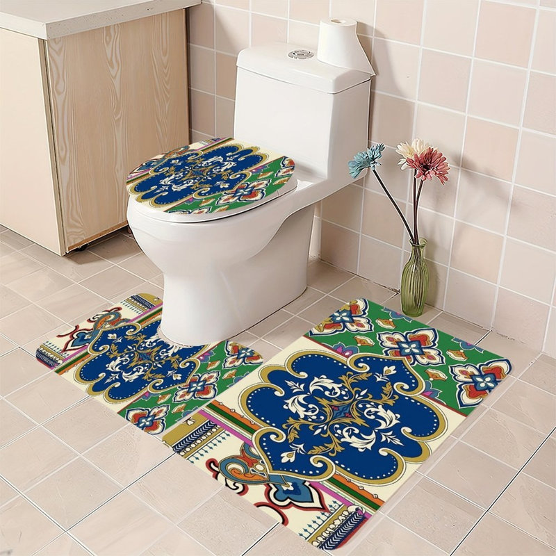 Ensemble de 3 tapis de salle de bain Blue Ornate