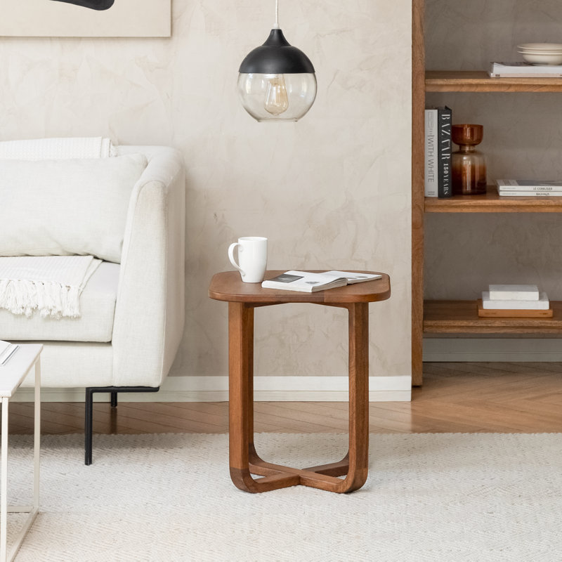 Ealyn Solid Wood Square End Table with Cross Legs, Walnut