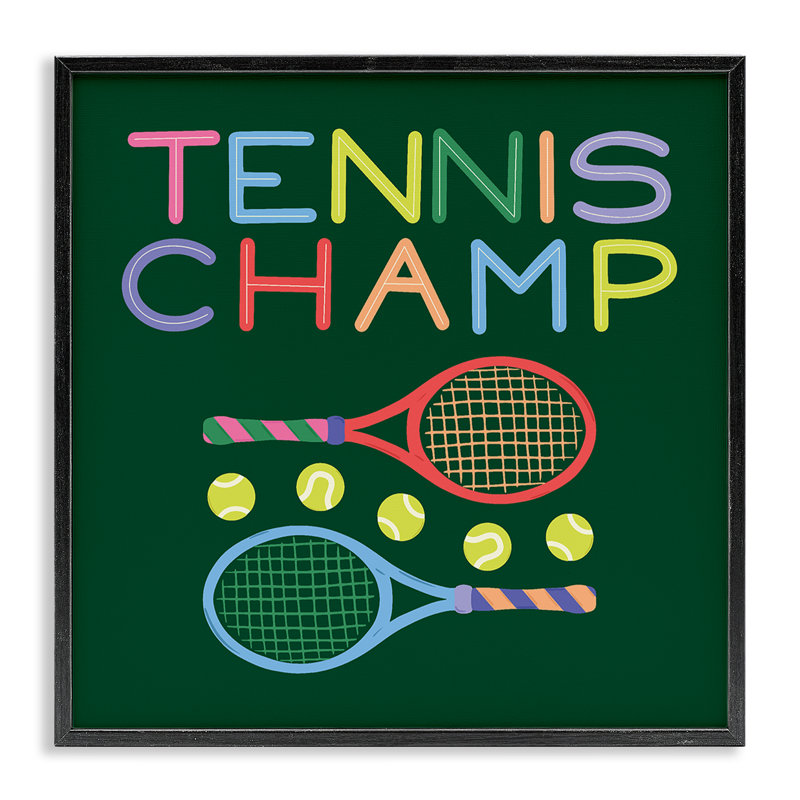 Giclée encadrée, raquette et balles de tennis, design de Sazerelli Designs, H 17 po x l 17 po, Giclée encadrée noir minuit