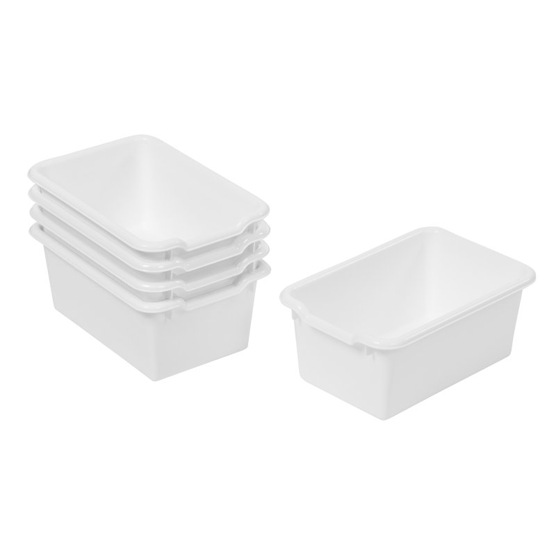 ECR4Kids Scoop Front Storage Bin, Multipurpose Organization, 5-Piece, White