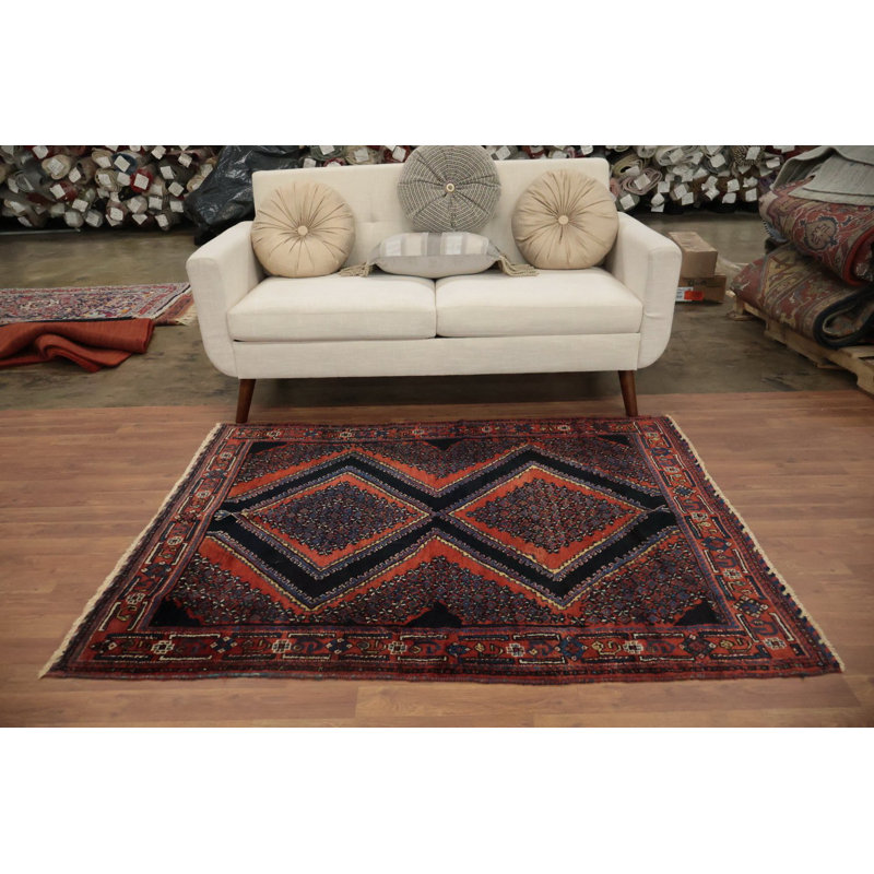 Tapis traditionnel à teinture végétale 4 x 5 avec motifs géométriques en losange