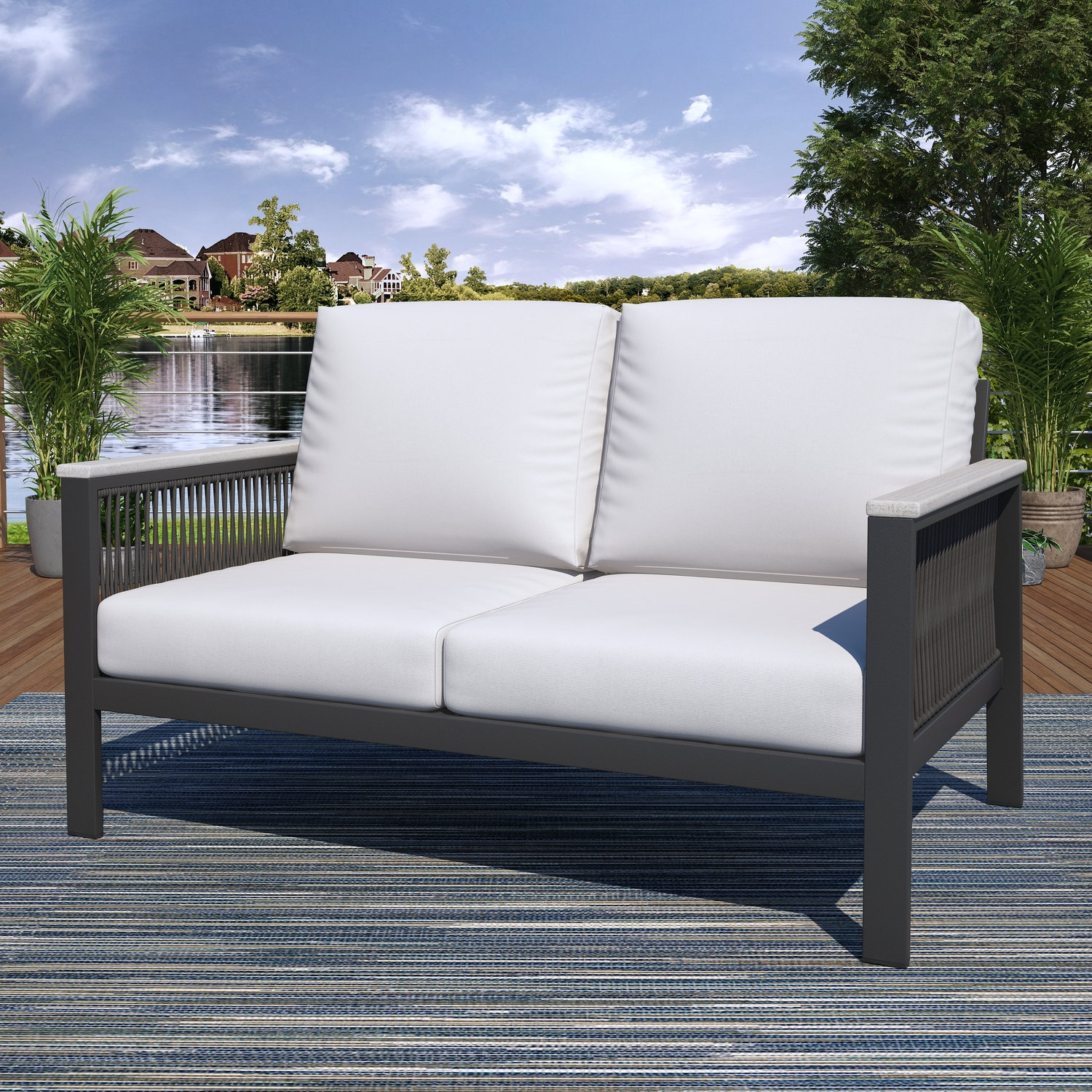 Townsend 55" Sunbrella® Patio Loveseat, Canvas White Sunbrella® Canvas, Gray/White