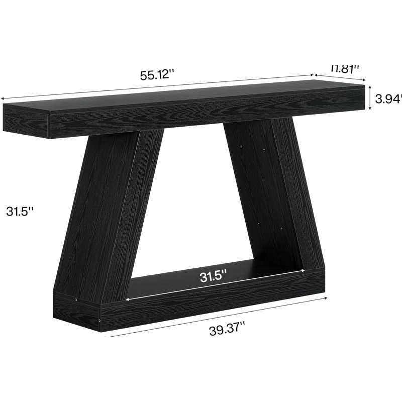 Console rustique en bois noir de 140 cm avec rangement, idéale pour les entrées et les salons, construction robuste en bois massif, solide et fonctionnelle.