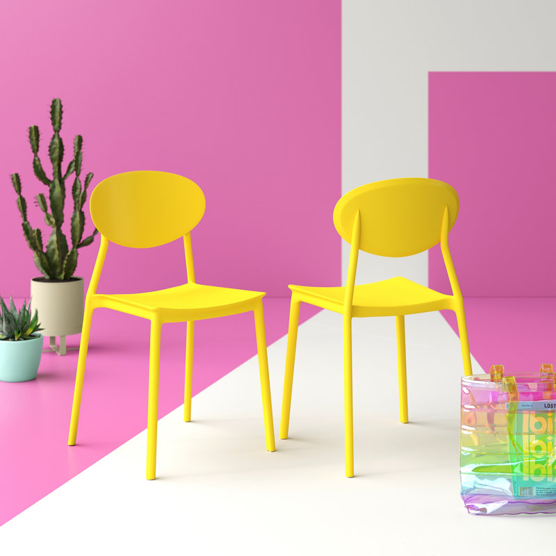 Stacking Patio Dining Side Chair, Yellow