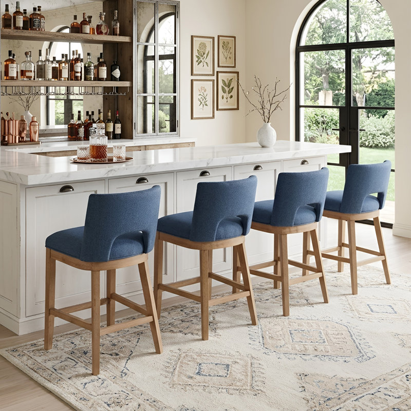 Upholstered Farmhouse Bar Stools, 26" Counter Barstools With Wood Legs For Kitchen Island/Breakfast Bar/Home Pub Set of 4