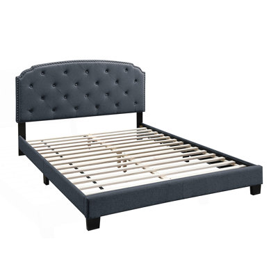 Full Size 1Pc Bed With Nailhead Trim Button Tufted Headboard