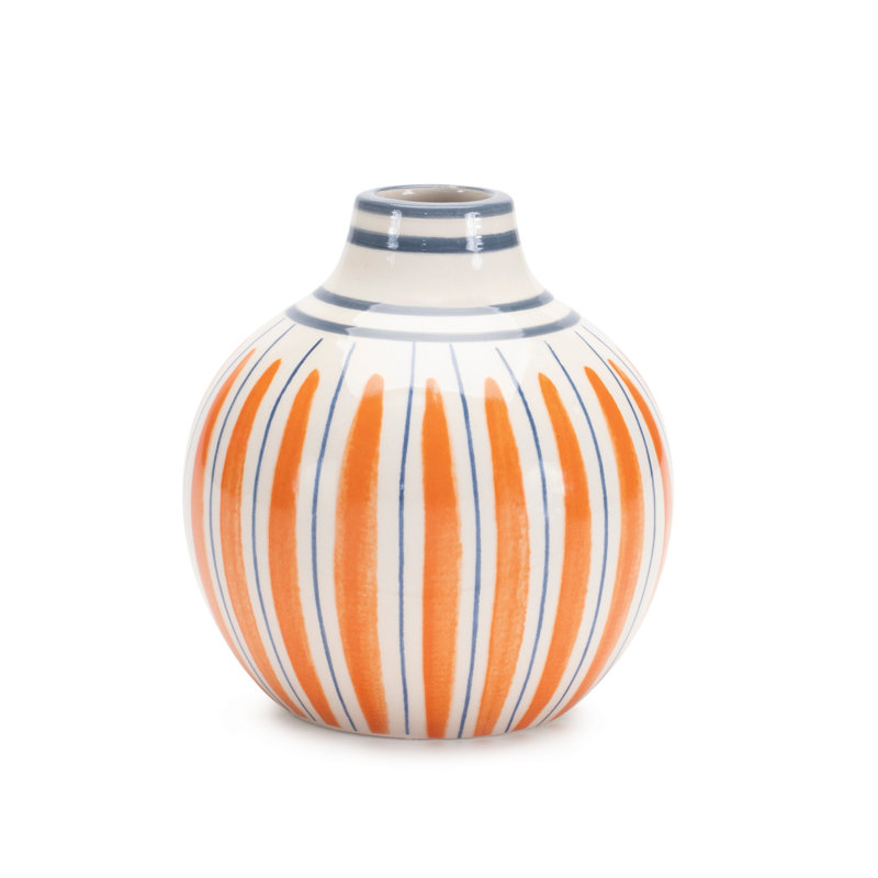 Orange and Blue Striped Ceramic Vase Set