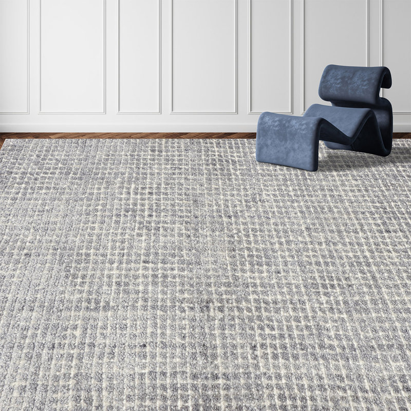 Tapis gris / blanc noué à la main de haute qualité, Rectangle 6 pi x 9 pi