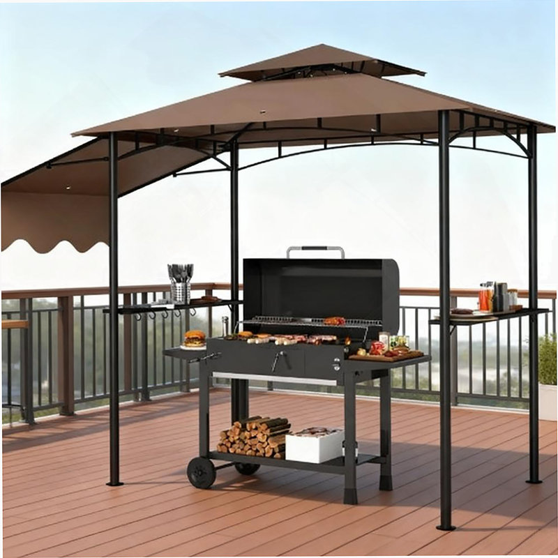 Abri de jardin pour barbecue ventilé, abri de jardin extérieur pour barbecue, avec auvent latéral, tablettes latérales et crochets