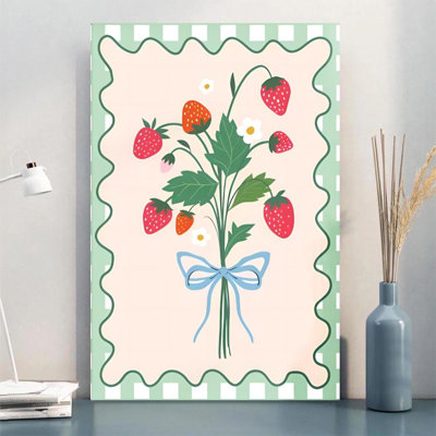 Strawberry bouquet, Fresh countryside style, Illustration Gallery Wrapped Canvas Wall Art, 24" H x 36" W Ready to Hang