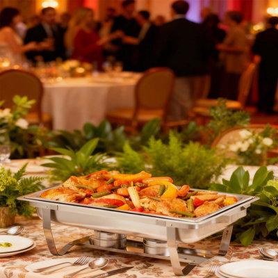 Ensemble de 6 réchauds pour buffet avec couvercle et cadre pliable, fournitures de restauration pour les fêtes de mariage