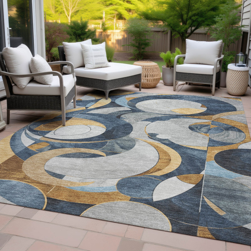 Tapis géométrique intérieur / extérieur lavable à la machine Kimberlin ACN2175, Rectangle 5 pi x 7 pi 6 po