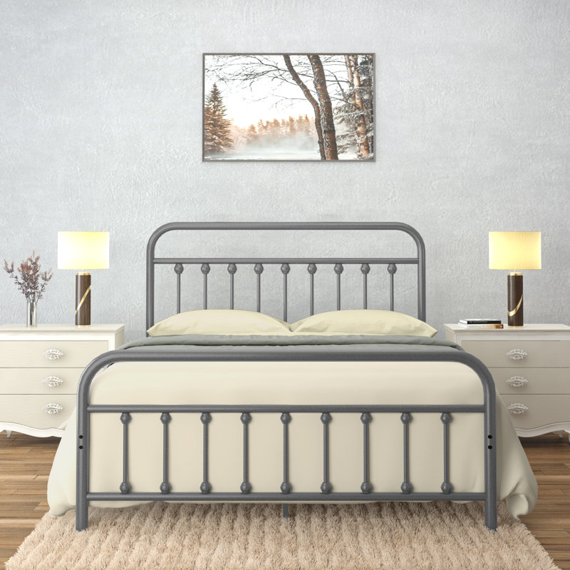 Ernestin Metal Open-Frame Bed, Queen, Gray Silver