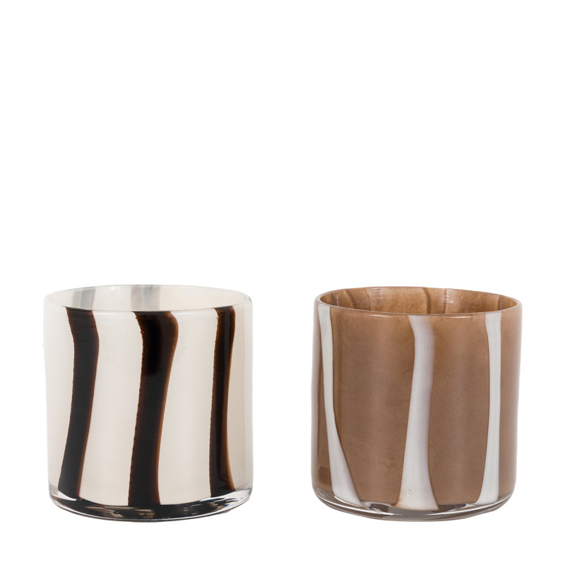 2 Piece Glass Tabletop Tealight Holder Set, Brown/White