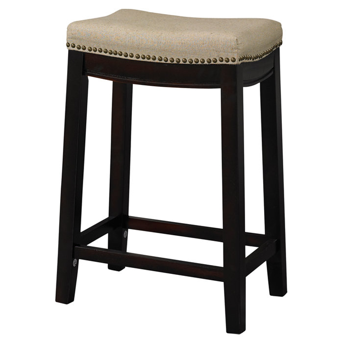 Tabouret de bar Bowhill, Tissu beige / structure espresso, Tabouret de comptoir (siège d'une hauteur de 26 p