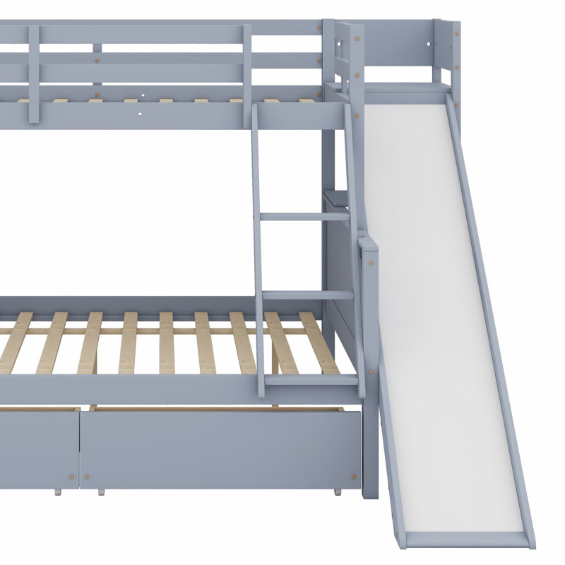 Bunk Bed With Drawers, Slide, Shelves, Ladder, Gray