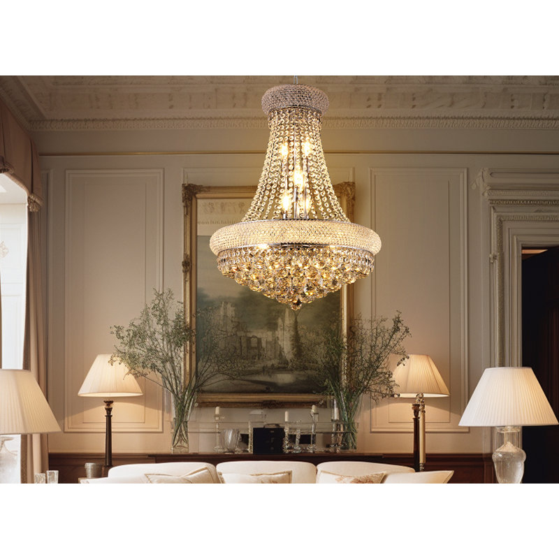 Lustre en cristal 22 pouces - plafonnier en cristal K9 de luxe moderne, design Empire français, finition chromée, 12 lumières