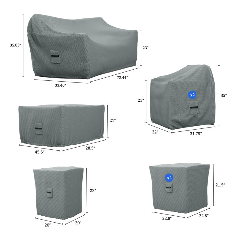 5 Person Patio Conversation Set Cover, Weather Resistant Cover For Natural Color Textured Wicker Furniture Set, Gray