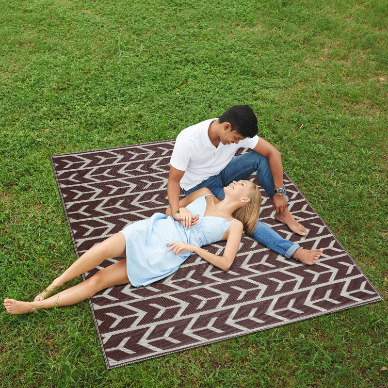 Tapis d'intérieur / extérieur géométrique brun, Rectangle 4 pi x 6 pi