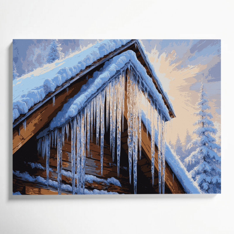 Toile bleue de Noël suspendue au toit d'une cabane, H 16 po x l 20 po