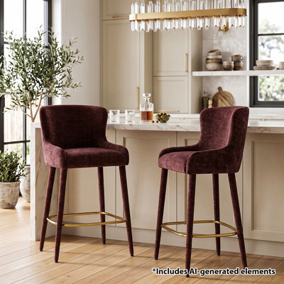 26.5" Modern Luxury Chenille Counter Stools with Gold Footrests